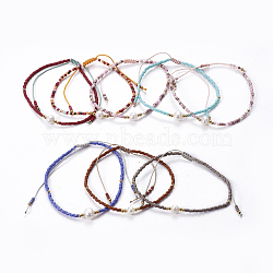 Nylon Thread Braided Bead Bracelets, with Pearl Beads and Glass Seed Beads, Mixed Color, 1-7/8 inch~3 inch(4.7~7.7cm)(BJEW-E360-03)