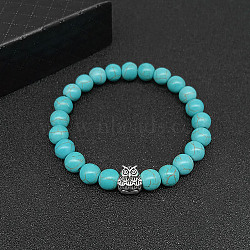 Synthetic Turquoise Stretch Bracelets for Women Men, with Tibetan Style Animals Alloy Beads, Owl, No Size(IS4293-4)