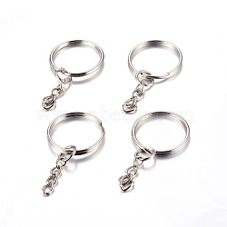 Iron Split Key Rings, Keychain Clasp Findings Platinum, 25x2mm(X-IFIN-H047-N)