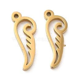 304 Stainless Steel Charms, Laser Cut, Wing Charm, Real 14K Gold Plated, 10.5x4x0.9mm, Hole: 0.7mm(STAS-K263-28G)