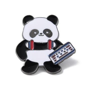 Sports Theme Panda Enamel Pins, Gunmetal Alloy Brooch for Backpack Clothes, Electronic Sports, 27.5x27mm