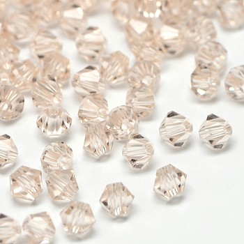 Imitation 5301 Bicone Beads, Transparent Glass Faceted Beads, Bisque, 4x3mm, Hole: 1mm, about 720pcs/bag