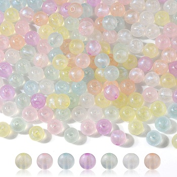 Rainbow Iridescent Plating Acrylic Beads, Glitter Beads, Round, Mixed Color, 8x7mm, Hole: 1.8mm