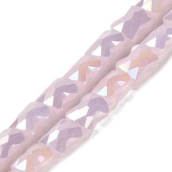 AB Color Plate Glass Beads Strands, Imitation Jade, Faceted Bamboo Stick, Pink, 8x6x4mm, Hole: 1mm, about 70~71pcs/strand, 22.05 inch(56cm)