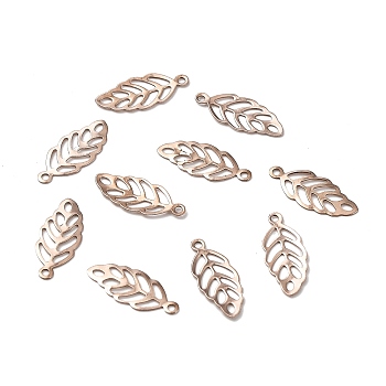 Ion Plating(IP) 304 Stainless Steel Charms, Hollow, Leaf, Rose Gold, 13x5.5x0.3mm, Hole: 1mm