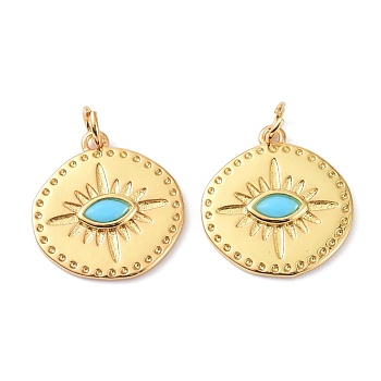 Brass Cubic Zirconia Pendants, with Jump Ring, Long-Lasting Plated, Lead Free & Cadmium Free, Oval with Eye Pattern, Real 18K Gold Plated, 18.5x18x2.5mm