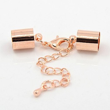 Iron Chain Extender, with Lobster Claw Clasps and Brass Cord Ends, Rose Gold, 33mm, Cord End: 9x5mm, hole: 4mm