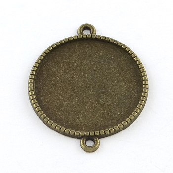 Tibetan Style Alloy Flat Round Cabochon Connector Settings, Cadmium Free & Nickel Free & Lead Free, Antique Bronze, Tray: 20mm, 29x23x2mm, Hole: 2mm, about 366pcs/1000g