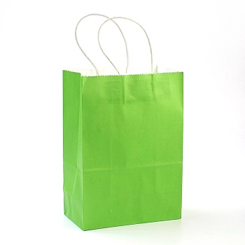 Pure Color Kraft Paper Bags, Gift Bags, Shopping Bags, with Paper Twine Handles, Rectangle, Lawn Green, 33x26x12cm