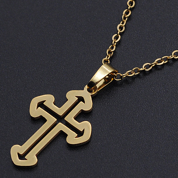 201 Stainless Steel Pendants Necklaces, with Cable Chains and Lobster Claw Clasps, Cross, Golden, 17.71 inch(45cm), 1.5mm