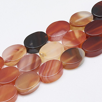 Natural Red Agate Beads Strands, Oval, 14~15x10~11x5mm, Hole: 1mm, about 28pcs/strand, 15.3 inch~16.1 inch