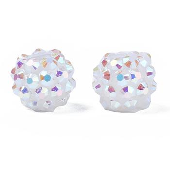 Resin Rhinestone Beads, with Jelly Style Inside, AB Color, Round, White, 12x10mm, Hole: 2mm