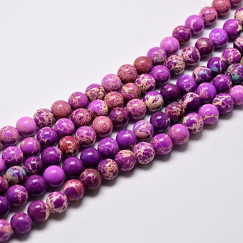 Natural Imperial Jasper Beads Strands, Round, Dyed, Blue Violet, 6mm, Hole: 1mm, about 62pcs/strand, 15 inch