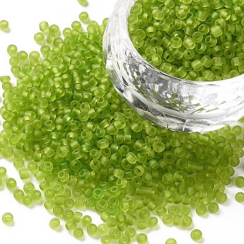 12/0 Glass Seed Beads, Frosted Colors, Round, Round Hole, Green Yellow, 12/0, 2mm, Hole: 1mm, about 3333pcs/50g, 50g/bag, 18bags/2pounds