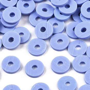 Handmade Polymer Clay Beads, for DIY Jewelry Crafts Supplies, Disc/Flat Round, Heishi Beads, Cornflower Blue, 6x1mm, Hole: 2mm, about 1175pcs/50g