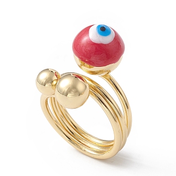 Enamel Round with Evil Eye Finger Rings, Real 18K Gold Plated Brass Wrap Style Ring for Women, FireBrick, 5.5~19.5mm, Inner Diameter: 18mm