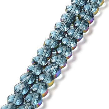 Electroplate Transparent Glass Beads Strands, Rainbow Plated Edge Beads , Faceted Flat Round, Sky Blue, 5.5~6x6~7x3.5~4.5mm, Hole: 1~1.2mm, about 100pcs/strand, 20.79''(52.8cm)