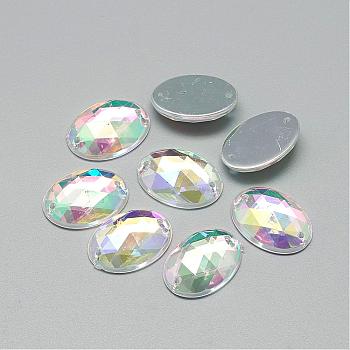 Sew on Rhinestone, Transparent Acrylic Rhinestone, Two Holes, Garment Accessories, Garment Accessories, AB Color Plated, Faceted, Oval, Clear AB, 25x18x6mm, Hole: 0.8~1mm