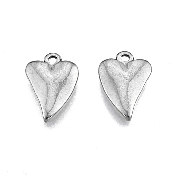 201 Stainless Steel Pendants, Heart, Stainless Steel Color, 16.5x12x2.5mm, Hole: 1.6mm