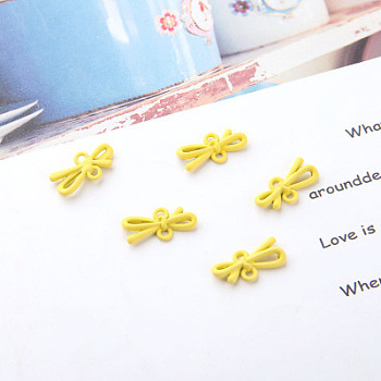 Frosted Alloy Links, with Spray Painted, Bowknot, Yellow, 17x8mm