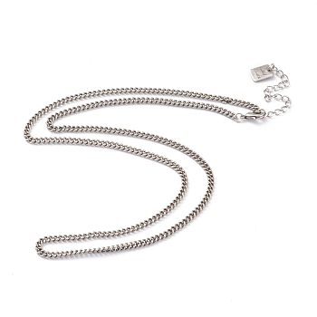 Brass Curb Chain Necklaces, with Lobster Claw Clasps, Long-Lasting Plated, Word Good Luck, Antique Silver, 20-3/8 inch(51.8cm)