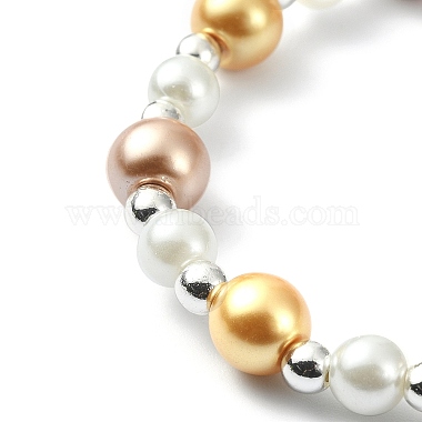 Synthetic Hematite & Glass Pearl Round Beaded Stretch Bracelet with Alloy Enamel Squirrel Charm(BJEW-JB09434)-5