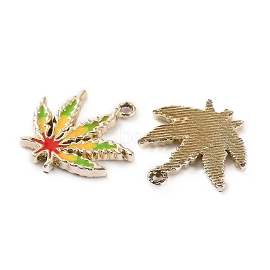 Light Gold Colorful Leaf Alloy+Enamel Pendants