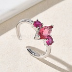 Brass Micro Pave Cubic Zirconia Cuff Open Rings for Women, Horse Eye, with Glass, Long-Lasting Plated, Rack Plating, Platinum, Deep Pink, 11mm, Inner Diameter: 18mm(RJEW-L343-14P-01)