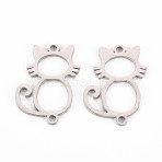 Non-Tarnish 304 Stainless Steel Link Connectors, Laser Cut, Cat, Stainless Steel Color, 22.5x16.5x1mm, Hole: 1.6mm(STAS-Q242-045)
