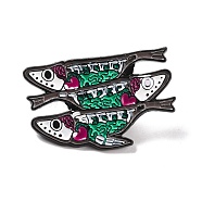 Triple Fish with Heart Enamel Pin for Halloween, Animal Alloy Badge for Backpack Clothing, Electrophoresis Black, Colorful, 22.5x35x1.5mm, Pin: 1mm(JEWB-F015-06EB)