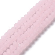 Imitation Jade Solid Color Glass Beads Strands, Faceted, Frosted, Rondelle, Pink, 6x4.5mm, Hole: 1.4mm, about 86pcs/strand, 16.14 inch(41cm)(EGLA-A034-J6mm-MD02)