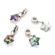Tibetan Style Alloy Large Hole European Dangle Charms, with Electroplated Glass Star Charms, Antique Silver, 26mm, Hole: 5mm(X-PALLOY-JF00040)
