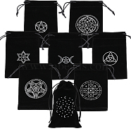 8Pcs 8 Styles Rectangle Black Velvet Craft Drawstring Bags, Tarot Cards Storage Pouches, for Playing Cards, Jewelry Storage, Star & Eye & Pentagon & Moon Phase, Mixed Patterns, 18x11.5x0.2cm, 1pc/style(ABAG-CA0001-14)