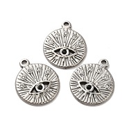 304 Stainless Steel Pendants, with Crystal Rhinestone, Flat Round with Eye Charms, Stainless Steel Color, 22x18.5x2mm, Hole: 2mm(STAS-Q001-17P)