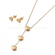 Heart 304 Stainless Steel Jewelry Sets, Cable Chains Pendant Necklaces and Stud Earrings, with Ear Nuts and Lobster Claw Clasps, Golden, 20.03 inch(50.9cm), 7x9mm, Pin: 0.7mm(SJEW-M097-13G)