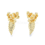 Clear Cubic Zirconia Flower of Life Dangle Stud Earrings, Brass Jewelry for Women, Golden, 26x14x5mm, Pin: 0.6mm(EJEW-I269-06G)