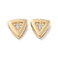 Real 18K Gold Plated Brass Micro Pave Cubic Zirconia Bead, Triangle, Clear, 7.5x8x3.5mm, Hole: 1mm(KK-H455-08G-01)