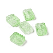 Transparent Spray Painted Glass Beads, Rectangle, Light Green, 18x13x5.5mm, Hole: 1.4mm(GLAA-I050-08B)