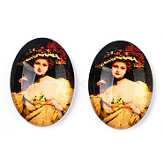 Glass Cabochons, with European Style Pattern, Oval, Goldenrod, 25x18x6mm(GGLA-T004-01U)