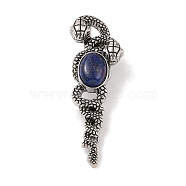 Natural Lapis Lazuli Pendants, with Alloy  Findings, Antique Silver, 61.5x20x8mm, Hole: 9.5x7mm(G-A224-03AS-01)