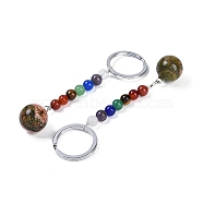 Gemstone Keychain, with Iron Rings, 95~96mm(G-H076-01P-07)