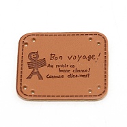 Leather Iron on/Sew on Patches, Costume Accessories, Appliques, for Backpacks, Clothes, Rectangle with Word Pattern, Coconut Brown, 41x36x1.5mm, Hole: 1.4mm(DIY-WH0096-22)