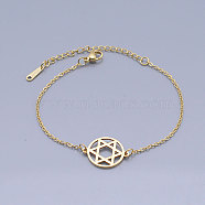 201 Stainless Steel Link Bracelets, for Jewish, with Lobster Claw Clasps, Flat Round with Star of David, Golden, 6-5/8 inch~6-7/8 inch(16.7~17.4cm)(BJEW-T011-JN491-2)