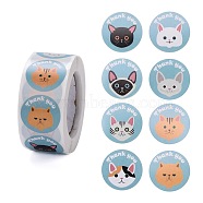 Flat Round Paper Thank You Stickers, Cartoon Animal Pattern with Word Thank you, Self-Adhesive Gift Tag Labels Youstickers, Cat Pattern, 6.3x2.95cm, 500pcs/roll(DIY-C042-12E)