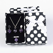 Rectangle Polka Dot Printed Cardboard Jewelry Boxes, Sponge inside, with Bowknot, White, 80x50x27mm(CBOX-E002-5)