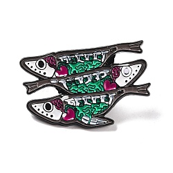 Triple Fish with Heart Enamel Pin for Halloween, Animal Alloy Badge for Backpack Clothing, Electrophoresis Black, Colorful, 22.5x35x1.5mm, Pin: 1mm(JEWB-F015-06EB)