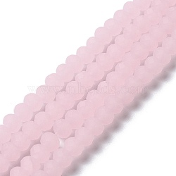 Imitation Jade Solid Color Glass Beads Strands, Faceted, Frosted, Rondelle, Pink, 6x4.5mm, Hole: 1.4mm, about 83~85pcs/strand, 38~39cm(EGLA-A034-J6mm-MD02)