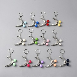 Iron Purse Frame Handle Keychain, with Plastic Beads, Platinum, 10.5cm, 1pc/color, 13 colors, 13pcs/set(KEYC-WH0024-23P)