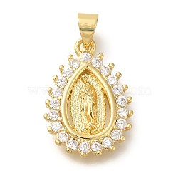 Rack Plating Brass with Cubic Zirconia Pendants, Long-Lasting Plated, Lead Free & Cadmium Free, Religion Pattern Charms, Real 18K Gold Plated, 20.5x14.5x2.5mm, Hole: 4x3.5mm(KK-Z086-33G-05)