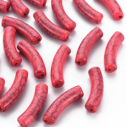 Opaque Crackle Acrylic Beads, Curved Tube, Indian Red, 32x10x8mm, Hole: 1.8mm, about 330pcs/500g(MACR-S372-002N-005)